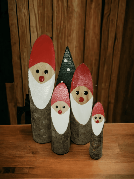 Sachet de 4 pères Noël en bois fait main - décoration de Noël artisanale