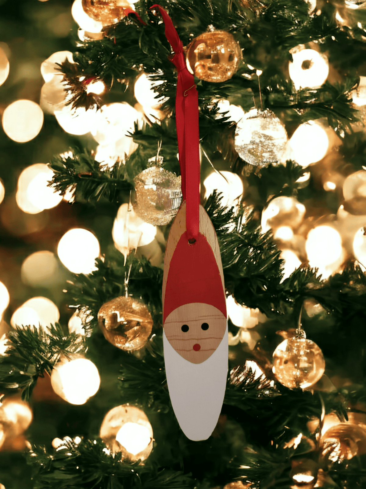 Suspension pour sapin de Noël en bois, tête de père Noël