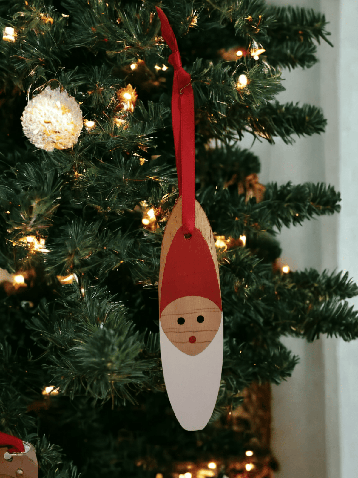 Suspension pour sapin de Noël en bois, tête de père Noël