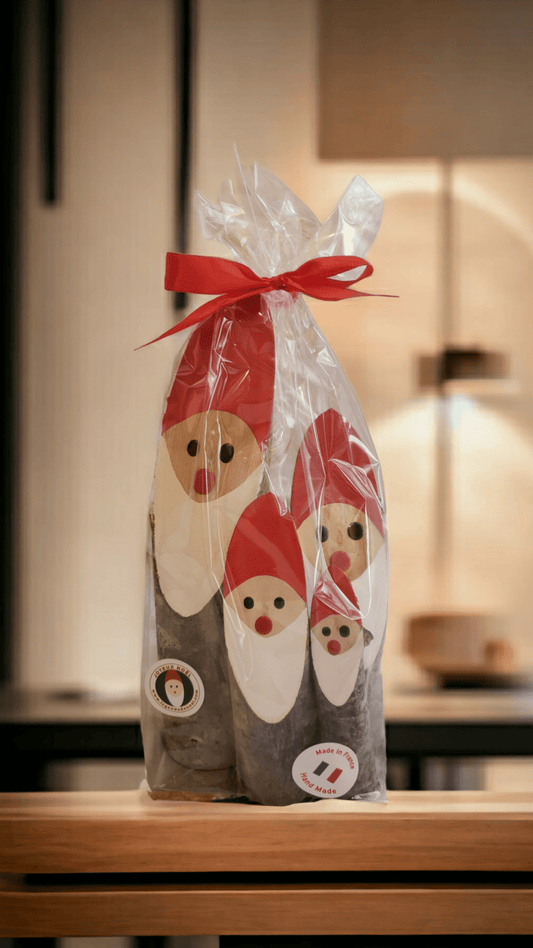 Sachet de 4 pères Noël en bois fait main - décoration de Noël artisanale