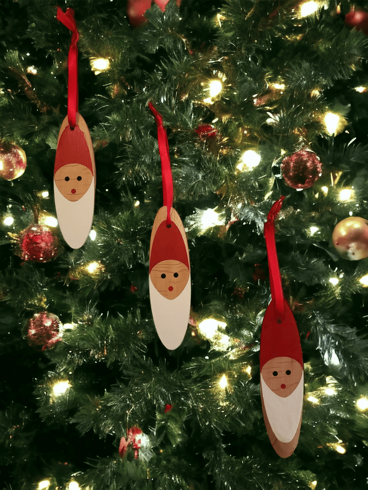 Suspension pour sapin de Noël en bois, tête de père Noël
